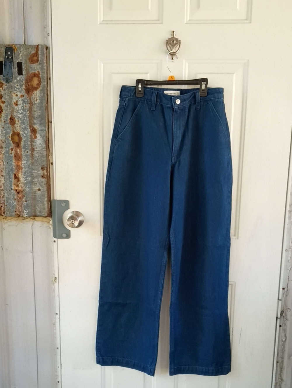 New ABERCROMBIE & FITCH Navy Blue Denim Relaxed Mid Rise Wide-Leg Jeans